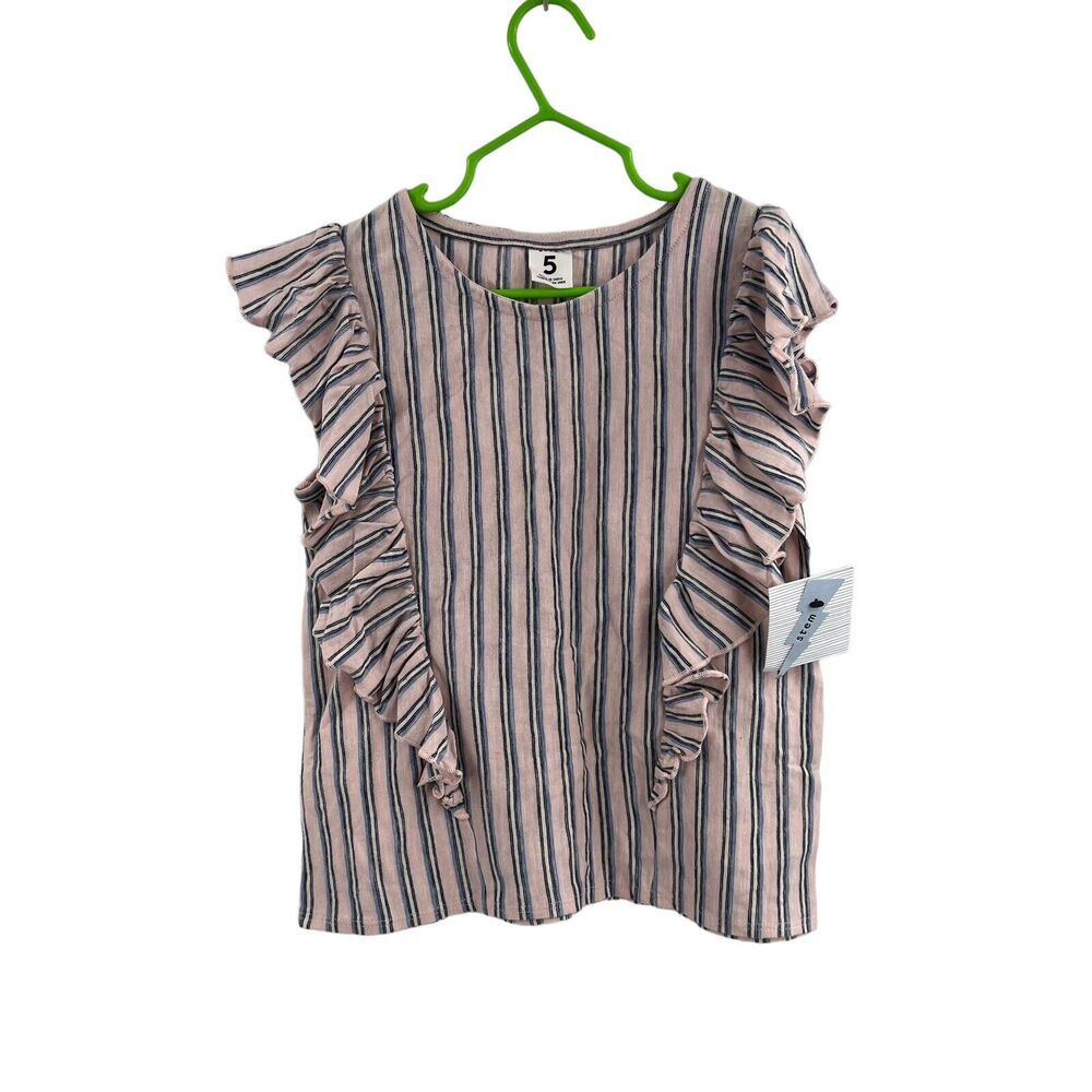 Stem Ruffle Front Striped Tee Girls Size 5‎ New